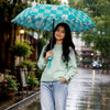 3fold Turquoise Frills and Checks Printed Umbrella for Teens & Adults