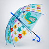 Transparent Little Dino Panel Blue Handle Printed Umbrella for Kids-3-6Y