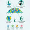Transparent Dual Dino Panel Green Handle Printed Umbrella for Kids-3-6Y