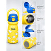 Yellow Blue Clouds Design, Stainless Steel Dual Lid Water Bottle for Kids, 500ml