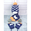 3Pcs Navy & Orange Fox Matching Beanie Winter Cap, Mufflers And Gloves Set | 5-10 Years