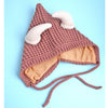 Brown Baby Horns Knitted Soft Woolen Winter Cap With Tie Up | 6-18 Months