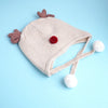 Cream Baby Antler Knitted Soft Woolen Winter Cap With Tie Up | 6-18 Months
