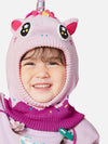 Knitted Pink Border Unicorn Theme Winter Cap Covering Neck , Ears And Head