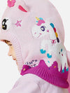Knitted Pink Border Unicorn Theme Winter Cap Covering Neck , Ears And Head