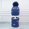 2Pcs Dark Navy Cars Themed Beanie Winter Cap With Matching Neck Cuff Style Muffler | 5-10 Years