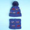2Pcs Dark Navy Cars Themed Beanie Winter Cap With Matching Neck Cuff Style Muffler | 5-10 Years