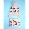 2Pcs Cream Dino Themed Beanie Winter Cap With Matching Neck Cuff Style Muffler | 5-15 Years