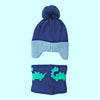 2Pcs Blue Green Face Dino Themed Beanie Winter Cap With Matching Neck Cuff Style Muffler