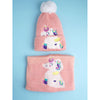 2Pcs Peach Unicorn Themed Beanie Winter Cap With Matching Neck Cuff Style Muffler | 4-10 Years