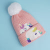 2Pcs Peach Unicorn Themed Beanie Winter Cap With Matching Neck Cuff Style Muffler | 4-10 Years