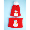 2Pcs Red Snowman Themed Beanie Winter Cap With Matching Neck Cuff Style Muffler | 4-10 Years