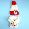 2Pcs White, Red Nose Reindeer Themed Winter Cap Beanie With Matching Long Style Neck Muffler | 3-10 Years