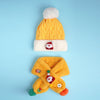 2Pcs Yellow Santa Christmas Themed Winter Cap Beanie With Matching Long Style Neck Muffler | 3-10 Years