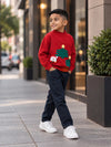 Red Christmas 2 Tree & Santa Knitted Winter Cardigan, Christmas Sweater for Kids