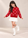 Red White Bow Dotted Knitted Winter Cardigan, Christmas Sweater for Kids