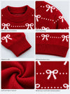 Red White Bow Dotted Knitted Winter Cardigan, Christmas Sweater for Kids