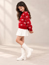 Red White Bow Dotted Knitted Winter Cardigan, Christmas Sweater for Kids