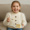 Cream Furry 3 flower Kintted Cardigan