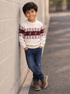 Cream Horse Pattern Knitted Winter Cardigan, Christmas Sweater for Kids
