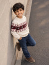 Cream Horse Pattern Knitted Winter Cardigan, Christmas Sweater for Kids