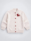 Cream Little Pony Horse Winter Cardigan, Christmas Sweater with Horse Brooch for Kids