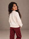 Cream Little Pony Horse Winter Cardigan, Christmas Sweater with Horse Brooch for Kids