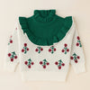 Green Ruffle Neck Floral Cardigan