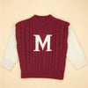 Maroon Letter “M” Cable-Knit Cardigan