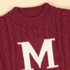 Maroon Letter “M” Cable-Knit Cardigan