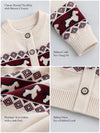Cream, Maroon & Navy Pattern Knitted Winter Cardigan, Christmas Sweater for Kids