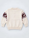 Cream, Maroon & Navy Pattern Knitted Winter Cardigan, Christmas Sweater for Kids