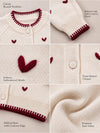 Cream & Maroon Mini Hearts Knitted Winter Cardigan, Christmas Sweater for Kids