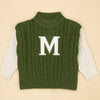 Olive Letter “M” Cable-Knit Cardigan