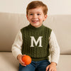 Olive Letter “M” Cable-Knit Cardigan