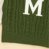 Olive Letter “M” Cable-Knit Cardigan