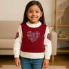 Red Checks Heart Cardigan with Muffler