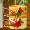 2Pcs Stacked Orange & Yellow Puppy Tail Handle Christmas & Pet Lover Ceramic Mugs