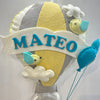 Personalised Name Hanging | Grey Teddy in a Hot Air Balloon