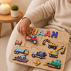 Personalised Wooden Name Puzzle- Construction Site (Vibrant)