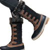 Black and Tan Criss Cross Women Winter Snowboots - Little Surprise BoxBlack and Tan Criss Cross Women Winter Snowboots