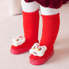 Shiny Red Ruffled Lucky Dragon Christmas themed Booties/Socks for Christmas Party, 0-12 months - Little Surprise BoxShiny Red Ruffled Lucky Dragon Christmas themed Booties/Socks for Christmas Party, 0-12 months