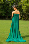 Luxe Forest Green Off-Shoulder Trail Maternity Photoshoot Gown