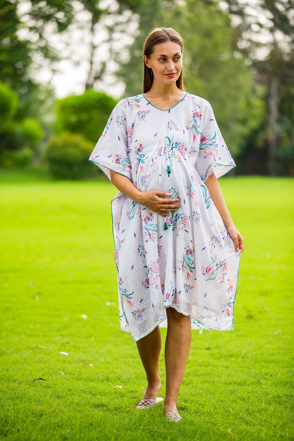 Blue & White Floral Maternity & Nursing Dress | Seraphine