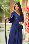 Blue Contrast Front Wrap Maternity & Nursing Dress