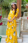Hello Yellow Floral Maternity & Nursing Crepe Wrap Dress