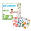 PureBorn Printed Diapers, Size 3 (5.5 - 8kg), 28 Counts