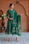 Premium Green Palm Chanderi Maternity Kurta + Bump Band Bottom + Dupatta