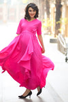 Luxe Pop Pink Bubble Georgette Maternity Flow Dress