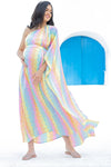 Luxe Rainbow One Shoulder Floral Maternity & Nursing Satin Dress
